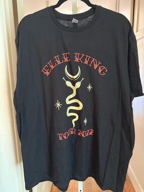 Elle King 2022 Tour Black Graphic Tee with Gold Snake & Red Text